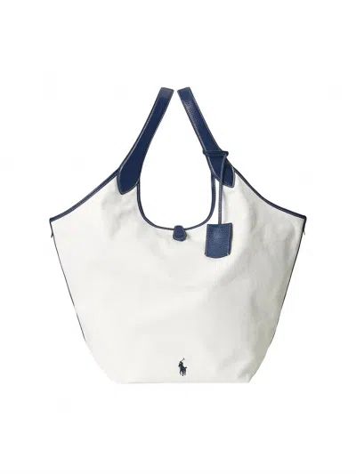 Polo Ralph Lauren Canvasa Tote Medium In White/ink In Multi
