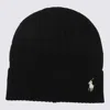 Polo Ralph Lauren Ribbed Knit Beanie Hat With Logo Detail In Black
