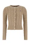 Polo Ralph Lauren Womens Light Saddle Heather Logo-embroidery Crewneck Cotton-knit Cardigan Xs