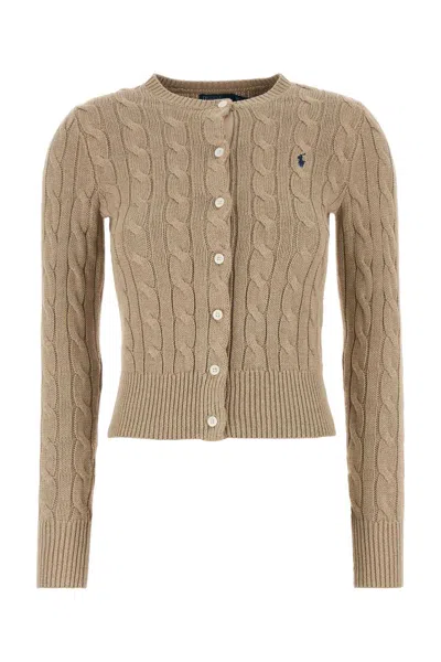 Polo Ralph Lauren Cappuccino Cotton Cardigan In Lightsaddleheather