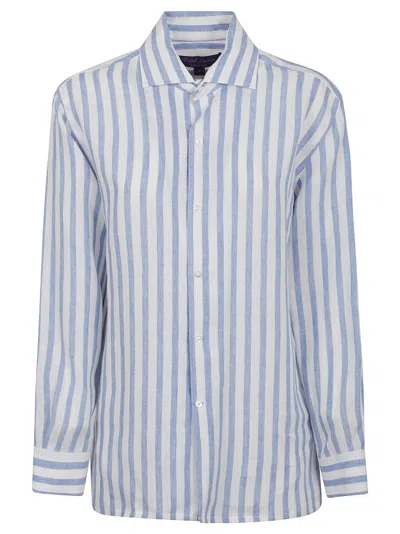 Polo Ralph Lauren Capri-long Sleeve-blouse In Cream Cornflower