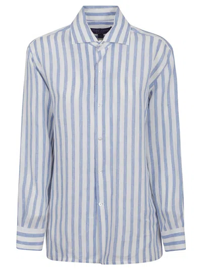 Polo Ralph Lauren Capri-long Sleeve-blouse In Cream Cornflower