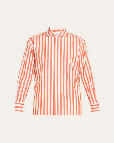 Polo Ralph Lauren Capri Relaxed Fit Striped Cotton Shirt In Orangewht
