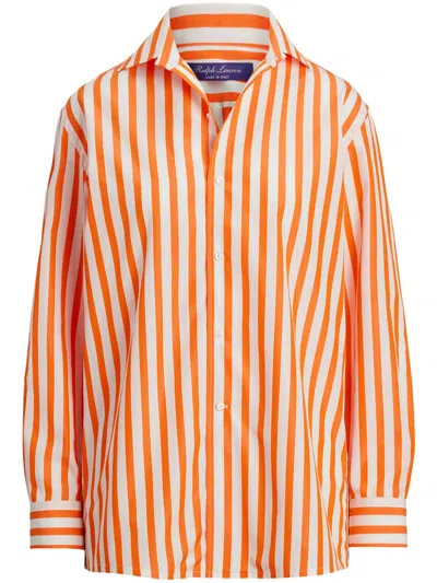 Polo Ralph Lauren Capri Relaxed Fit Striped Cotton Shirt In Bright Orange/white