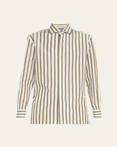 Polo Ralph Lauren Capri Striped Cotton Shirt In Mosswhite