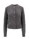 Polo Ralph Lauren Cable Knit Sweater With Button-up Front And Fitted Ribbed Hem In Grey