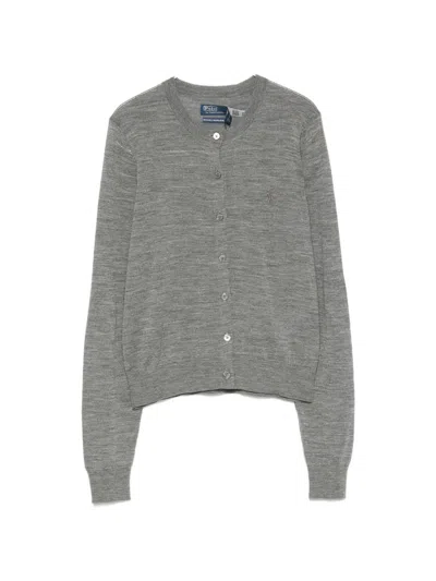 Polo Ralph Lauren Cardigan Grigio Da Donna In Lana Leggera