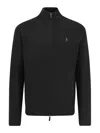 Polo Ralph Lauren Black Cardigan With High Neck And Pony Embroidery On The Front In Wool Man In Black