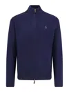 Polo Ralph Lauren Ribbed Cuff Wool Cardigan With Welt Pockets In Blue