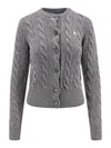 Polo Ralph Lauren Cable Knit Sweater With Button-up Front And Fitted Ribbed Hem In Gray