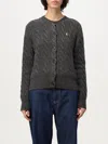 Polo Ralph Lauren Cable Knit Sweater With Button-up Front And Fitted Ribbed Hem In Grau