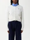 Polo Ralph Lauren Womens Round-neck Two-welt-pockets Cotton Cardigan White In Weiss