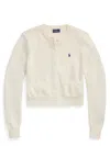 Polo Ralph Lauren Womens Round-neck Two-welt-pockets Cotton Cardigan White In White