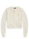 Polo Ralph Lauren Womens Round-neck Two-welt-pockets Cotton Cardigan White In White