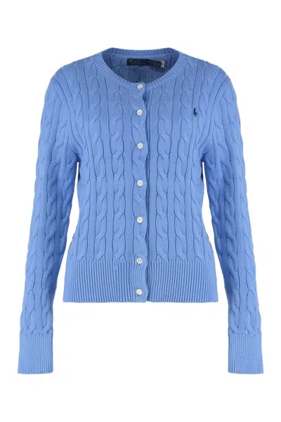 Polo Ralph Lauren Cardigan With Cable Knit In Cotton In Blue