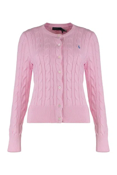 Polo Ralph Lauren Cardigan With Cable Knit In Cotton In Pink