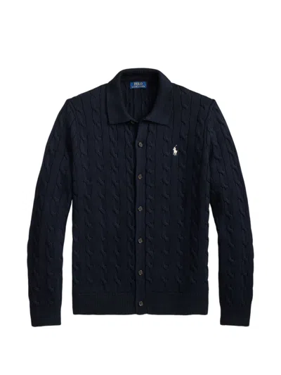 Polo Ralph Lauren Cardigan With Navy Blue Embroidery In Multi