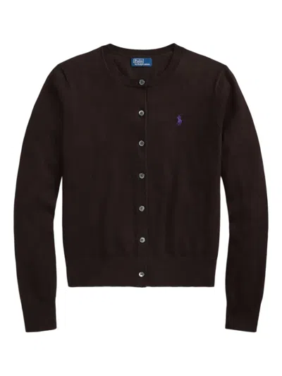 Polo Ralph Lauren Cardigan With Polo Pony Motif In Brown