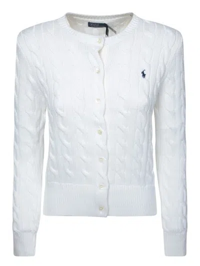 Polo Ralph Lauren Embroidered Cable-knit Cotton Cardigan In White