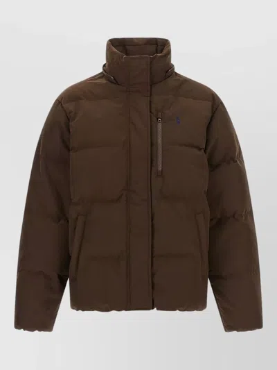 Polo Ralph Lauren Carly Hooded Down Coat High Collar In Brown