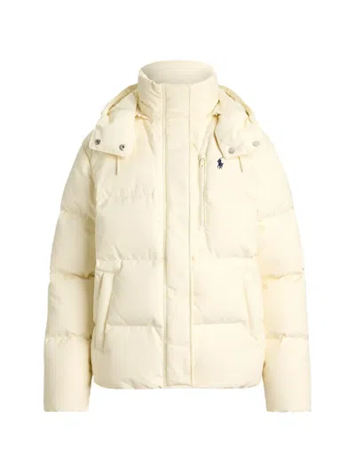 Polo Ralph Lauren Cream Quilted Down Jacket With Removable Hood And Multi-pocket Design In Neutral