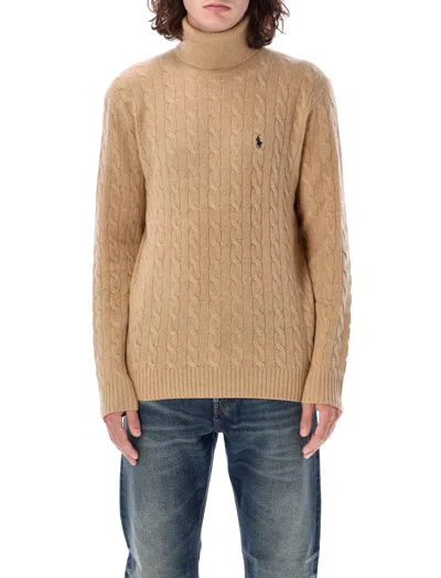 Polo Ralph Lauren Cashmere And Wool Cable Knit Turtleneck In Brown