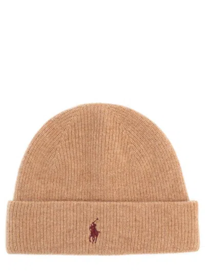 Polo Ralph Lauren Ribbed Knit Hat Folded Cuff In Neutral
