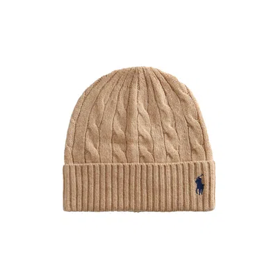 Pre-owned Polo Ralph Lauren Cashmere Cable Beanie 'camel' | Brown | Women's Size Onesize