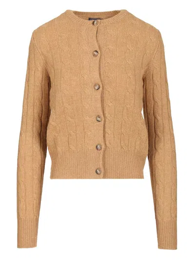 Polo Ralph Lauren Cashmere Cable Knit Cardigan Knitwear Beige In Brown