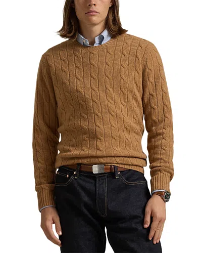 Polo Ralph Lauren Cashmere Cable Knit Crewneck Sweater In Brown Sugar Melange