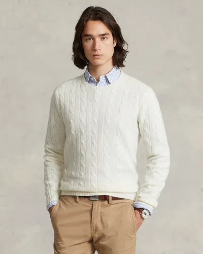 Polo Ralph Lauren Aran Knit Cotton Rollneck Sweater In Deckwash White