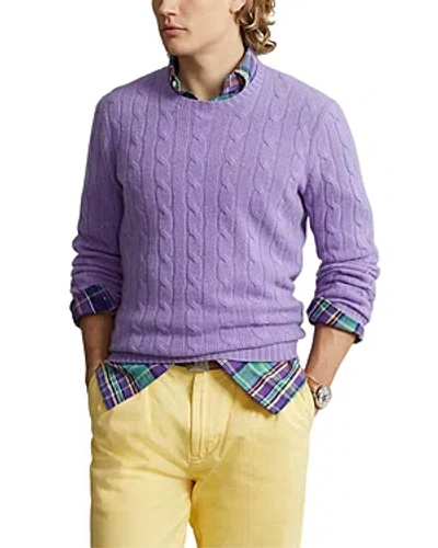 Polo Ralph Lauren Cashmere Cable Knit Crewneck Sweater In Purple