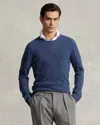Polo Ralph Lauren Cashmere Cable Knit Crewneck Sweater In Rustic Navy Heather