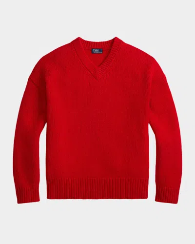Polo Ralph Lauren Cashmere High V-neck Sweater In Red