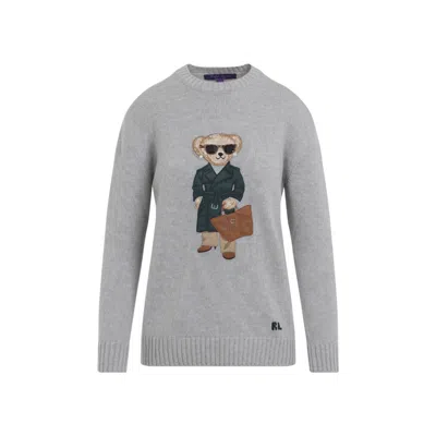 Polo Ralph Lauren Cashmere Knit Pullover With Iconic Bear Design In Gray