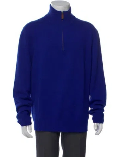 Pre-owned Polo Ralph Lauren Cashmere Mock Neck Polo Sweater In Blue