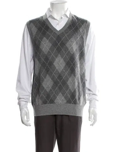 Pre-owned Polo Ralph Lauren Cashmere Patterned Sweater Vest In Gray