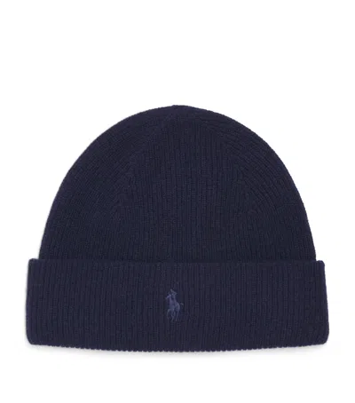 Polo Ralph Lauren Cashmere Polo Pony Beanie In Blue