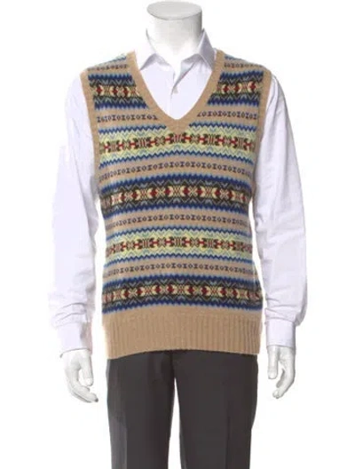 Pre-owned Polo Ralph Lauren Cashmere Printed Sweater Vest In Neutral