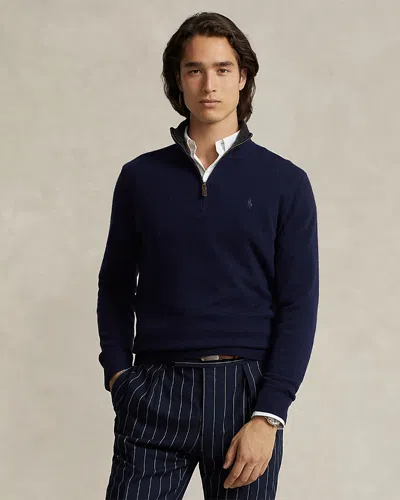 Polo Ralph Lauren Cashmere Regular Fit Quarter Zip Mock Neck Sweater In Hunter Navy