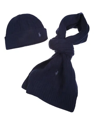 Polo Ralph Lauren Cashmere Scarf And Beanie Set In Black