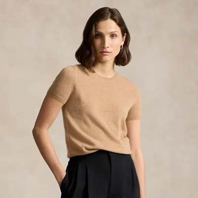 Polo Ralph Lauren Cashmere Short-sleeve Crewneck Sweater In Collection Camel Melange