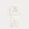 Polo Ralph Lauren Cashmere Sweater & Pant Set In Cream/light Blue