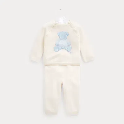 Polo Ralph Lauren Babies' Cashmere Sweater & Pant Set In Cream/light Blue