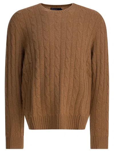 Polo Ralph Lauren Cable Knit Crew Neck Cashmere Pullover In Brown