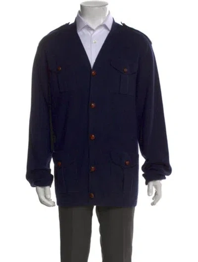 Pre-owned Polo Ralph Lauren Cashmere V-neck Cardigan In Blue