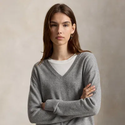 Polo Ralph Lauren Cashmere V-neck Sweater In Gray Heather