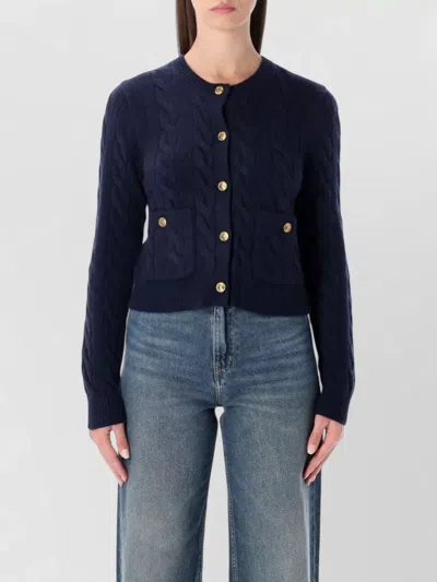 Polo Ralph Lauren Cashmere Wool Cable Knit Cropped Cardigan In Blue