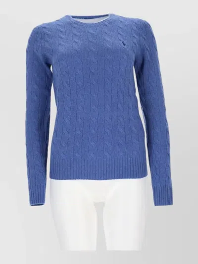 Polo Ralph Lauren Cable-knit Logo-embroidered Sweater In Blue