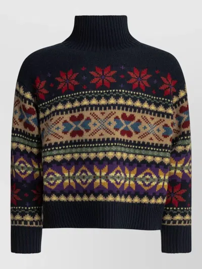 Polo Ralph Lauren Cashmere Wool Turtleneck Sweater Patterned Knit In Black